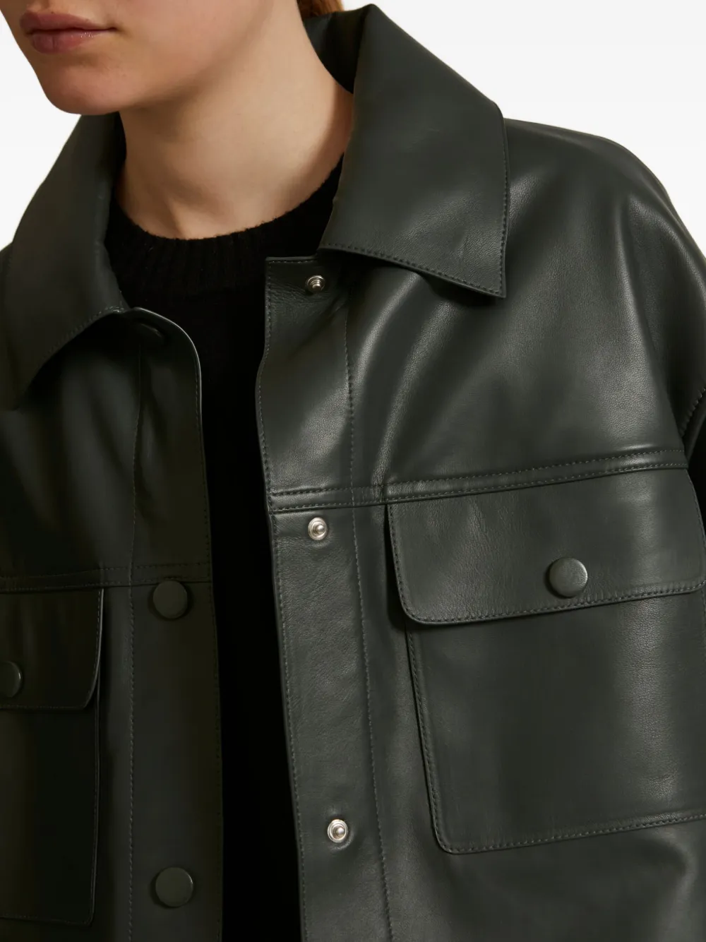 Yves Salomon Flap-pocket Leather Jacket In Green