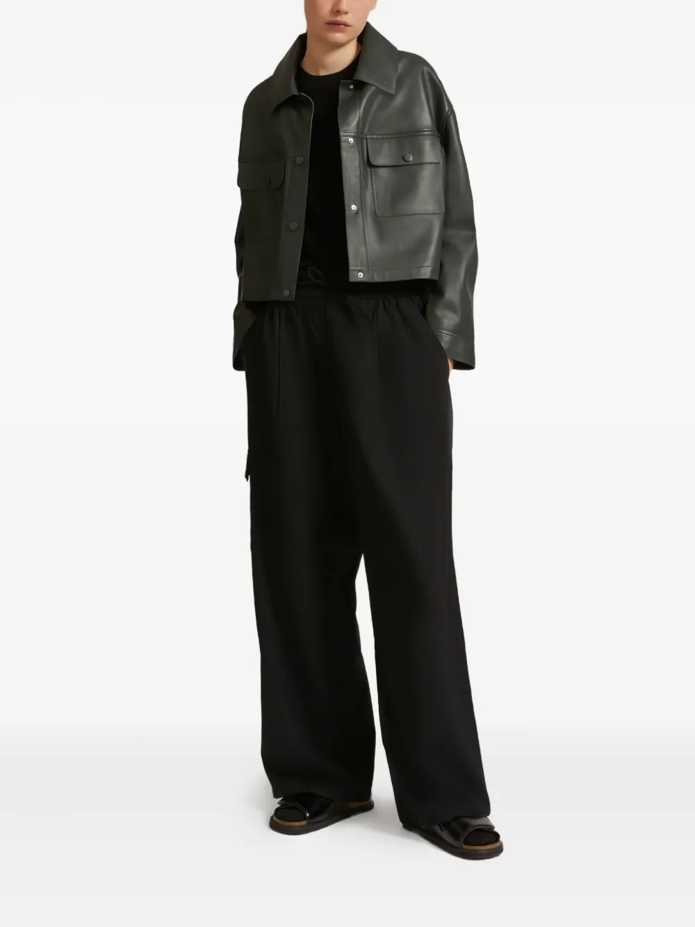 Yves Salomon Flap-pocket Leather Jacket In Green