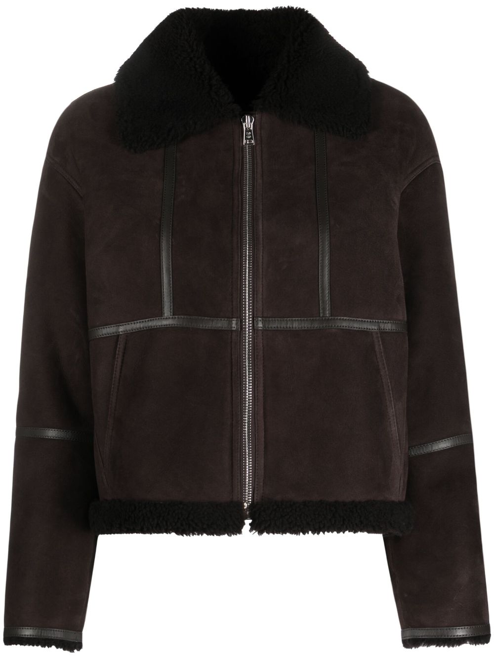 shearling-trim suede jacket