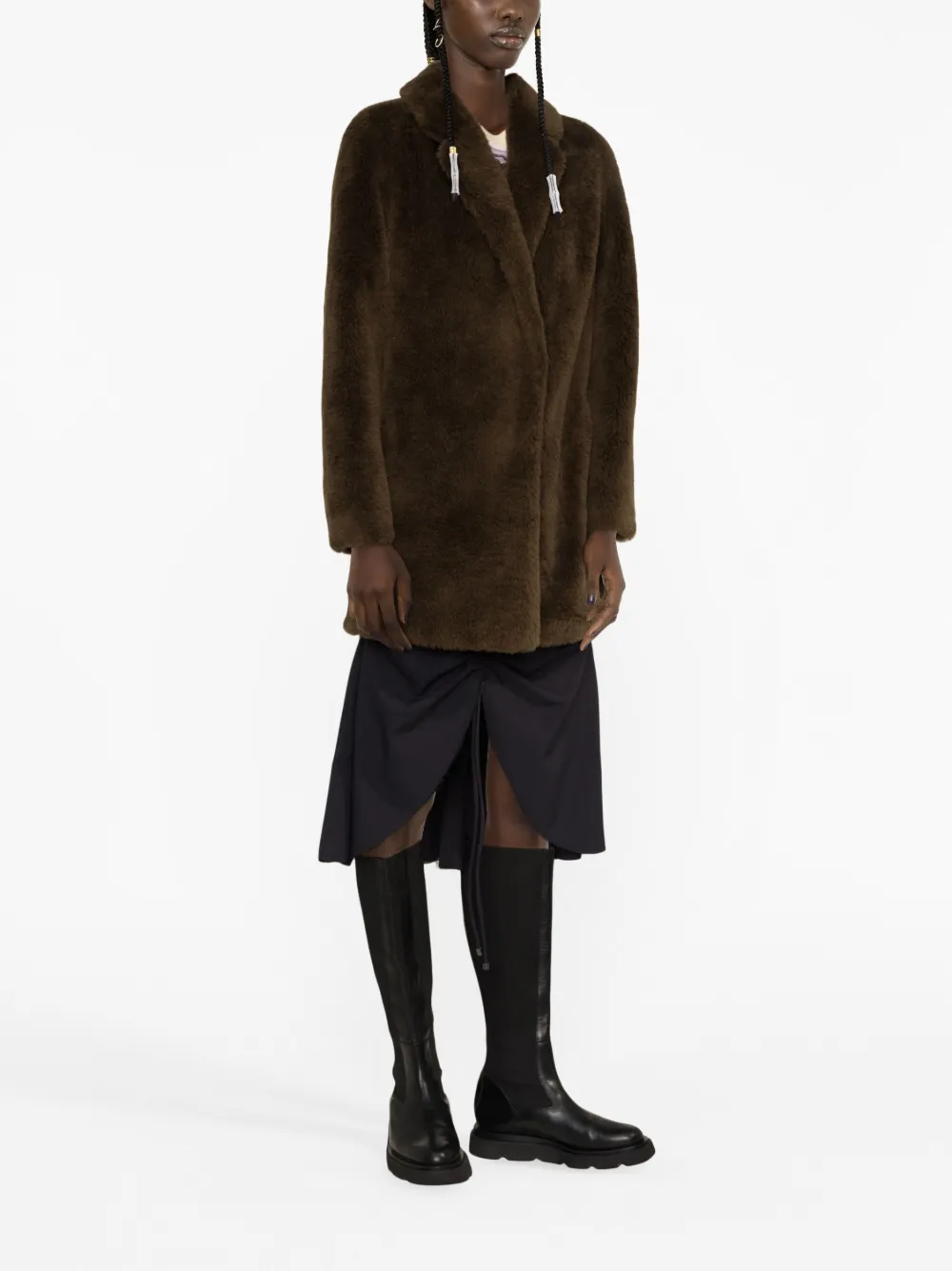 Yves Salomon Notched-collar Single-breasted Coat In Brown