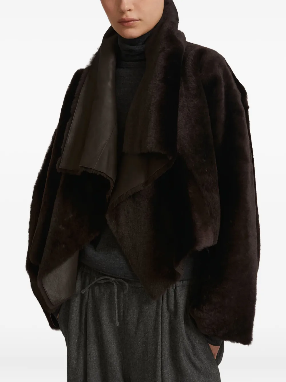 Yves Salomon draped lambskin jacket | Brown | Image 1