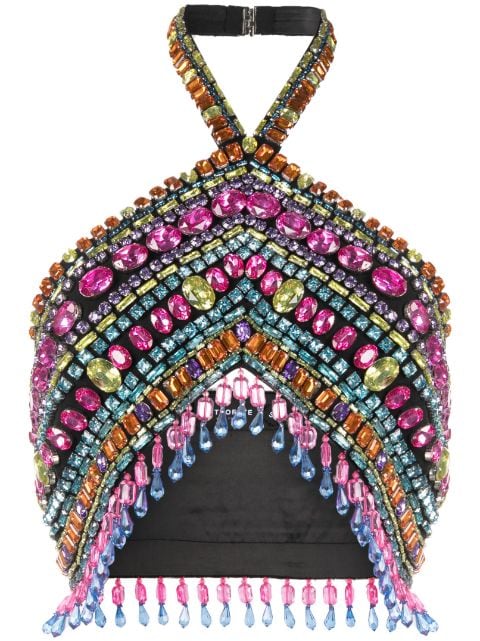 Retrofete crystal-embellished halterneck top
