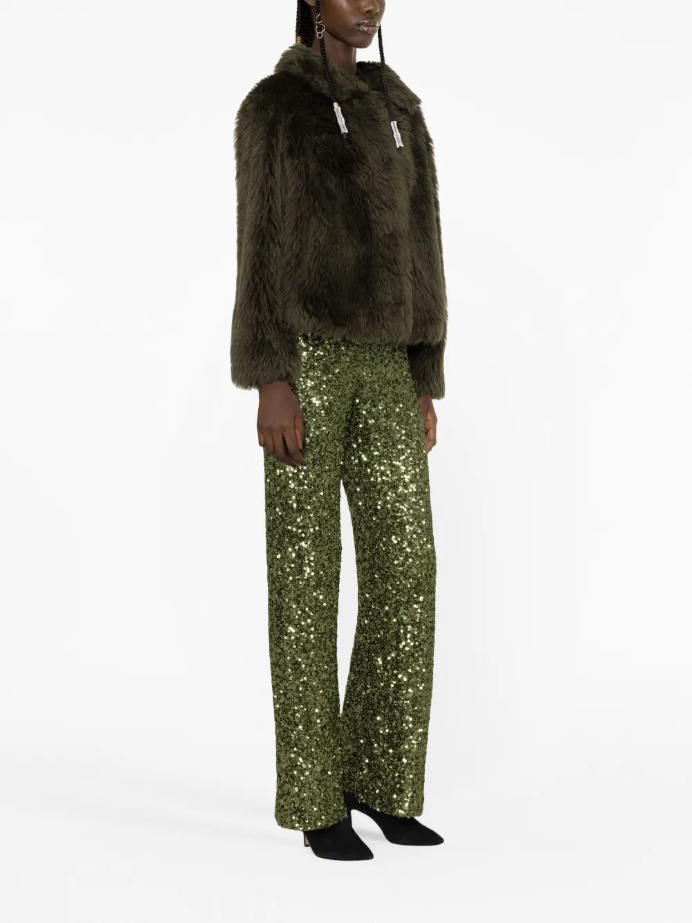 Yves Salomon Long-haired Woven Wool Jacket In Green