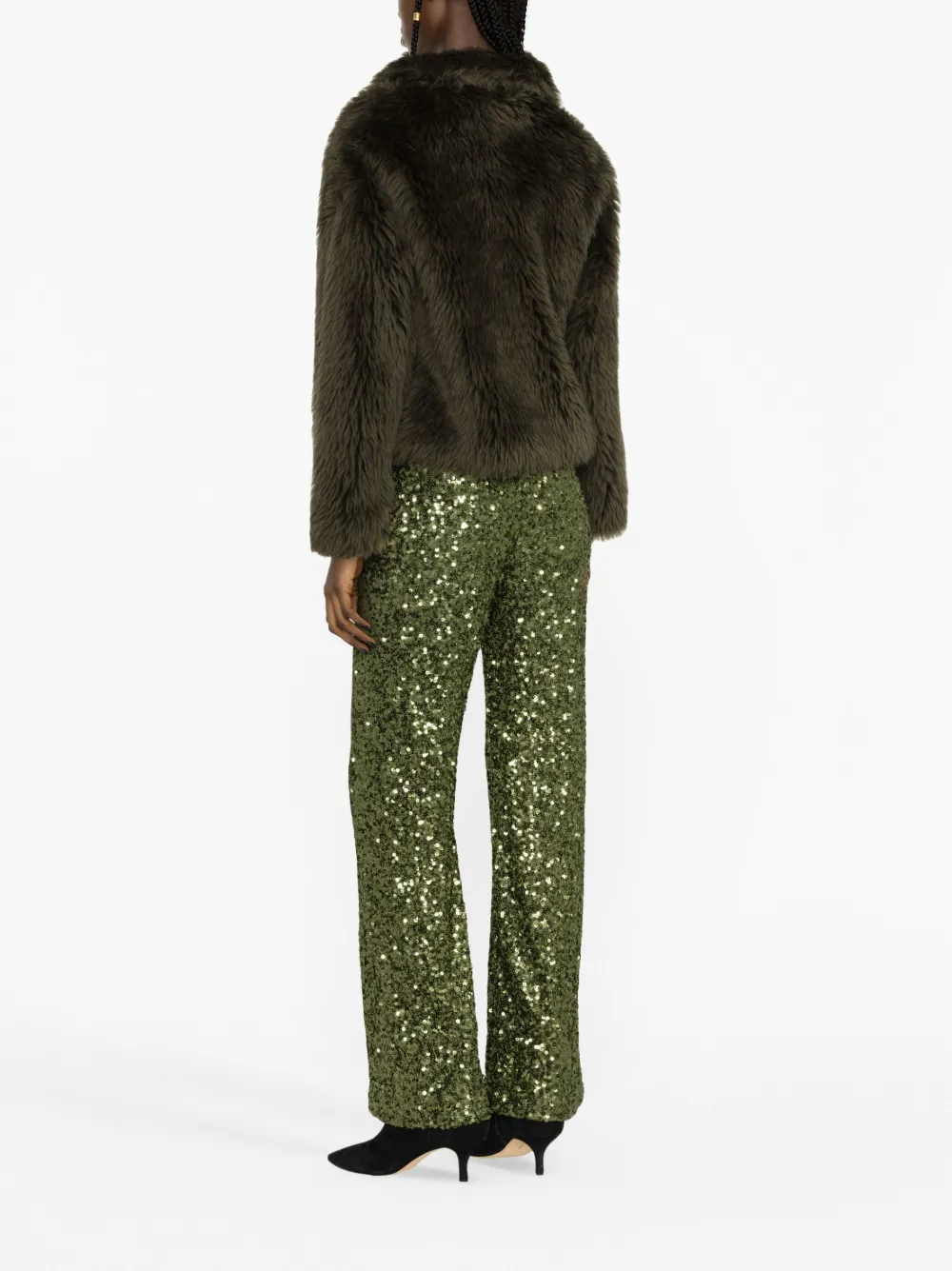 Shop Yves Salomon Long-haired Woven Wool Jacket In Green