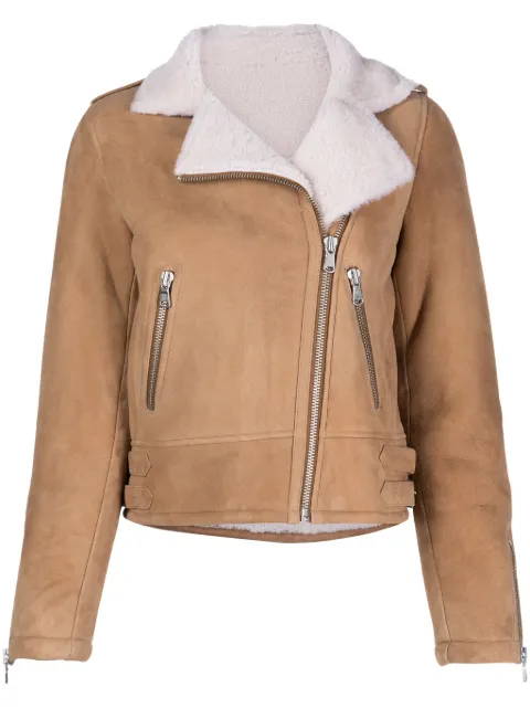 Yves Salomon shearling-trim leather biker jacket
