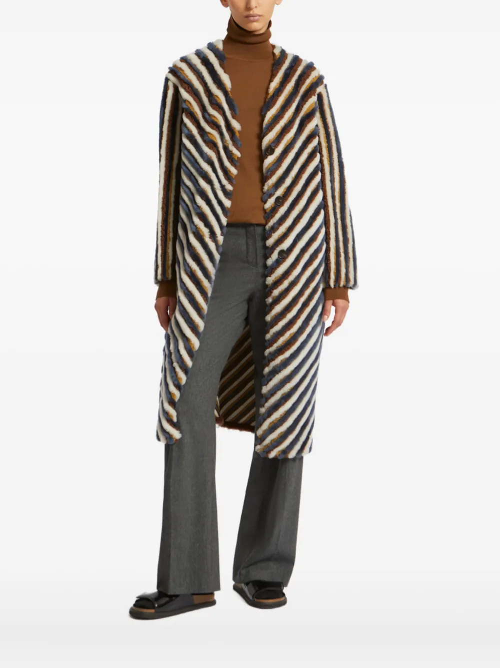 Yves Salomon striped coat | White | Image 1
