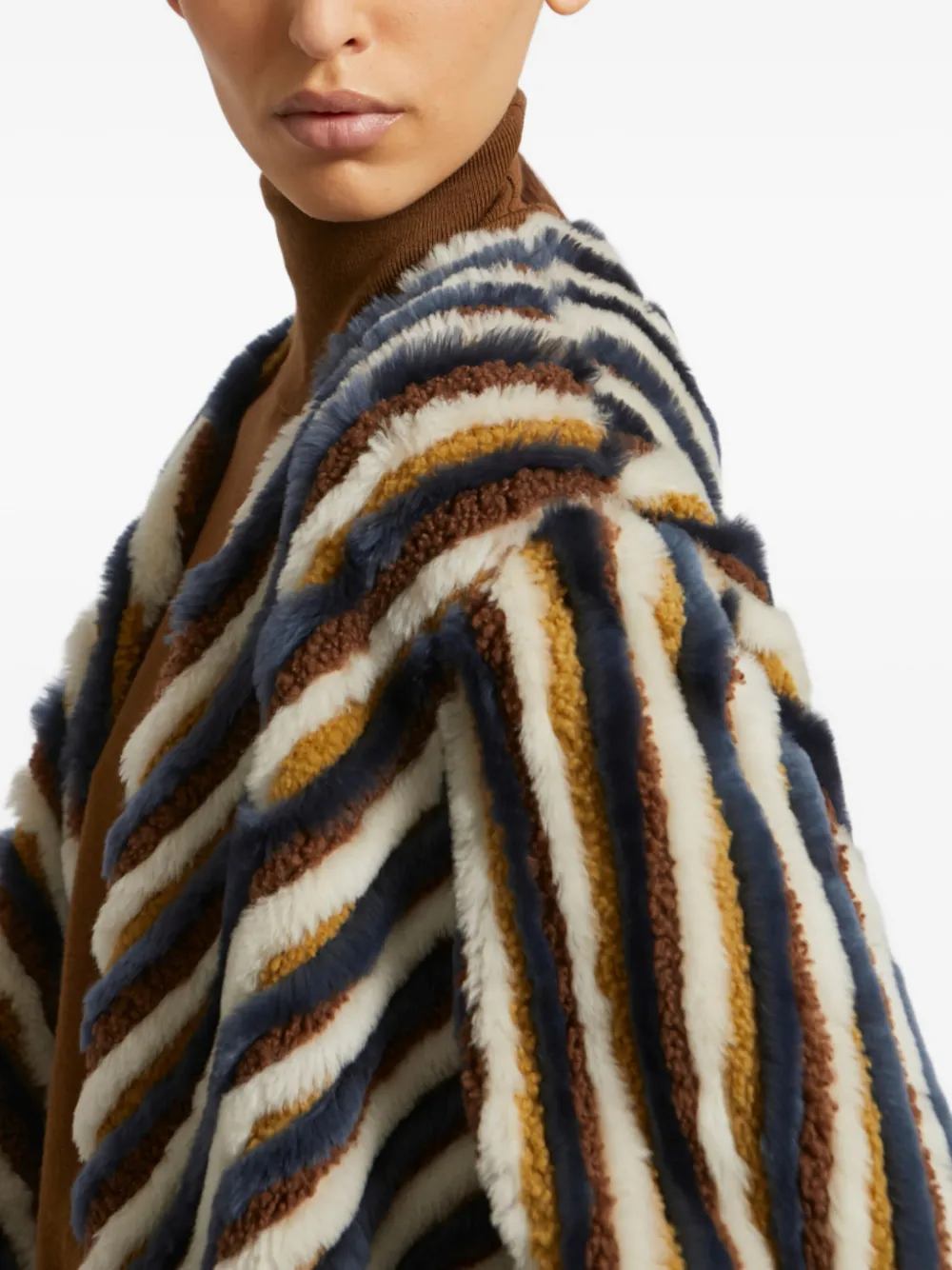 Yves Salomon Striped Coat In Multi