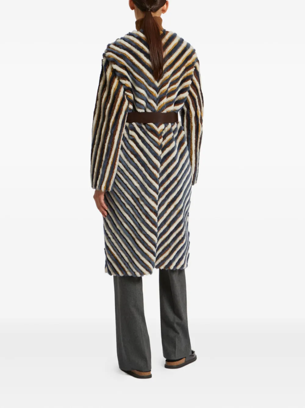 Yves Salomon Striped Coat In Multi