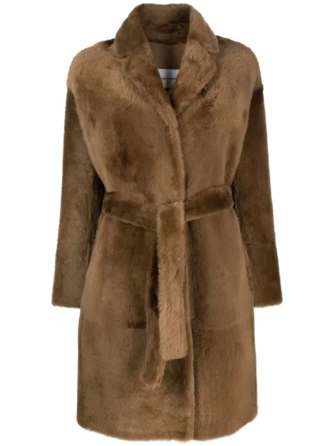 Yves Salomon shearling belted single-breasted coat 