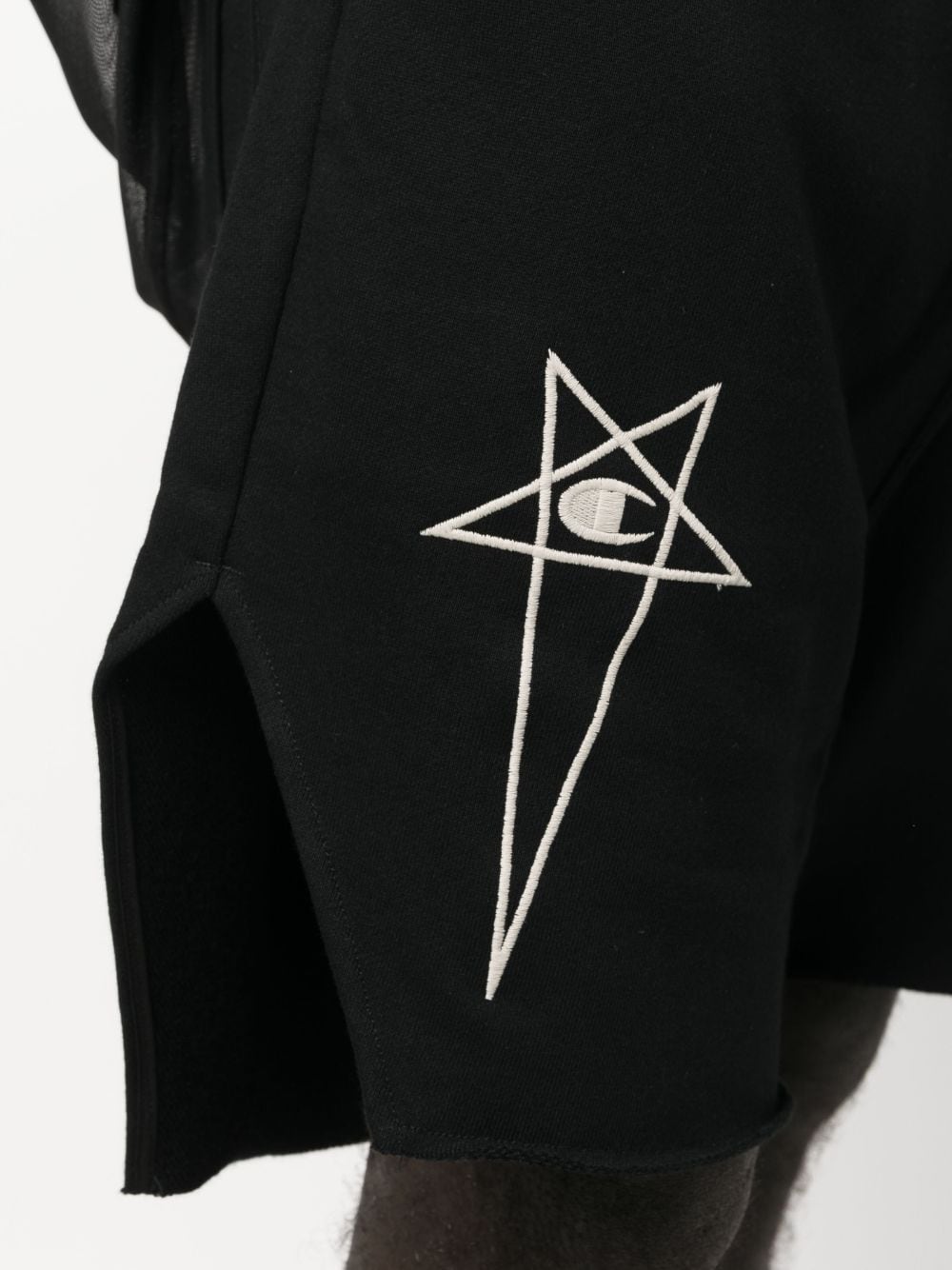 Shop Rick Owens X Champion Embroidered-logo Cotton Shorts In Black