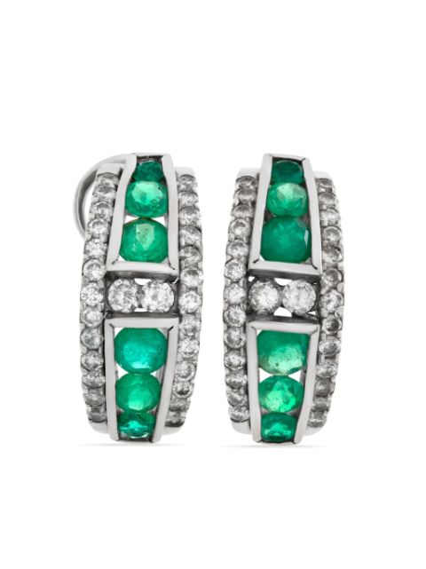 OMEGA - 18kt white gold emerald and diamond huggie earrings