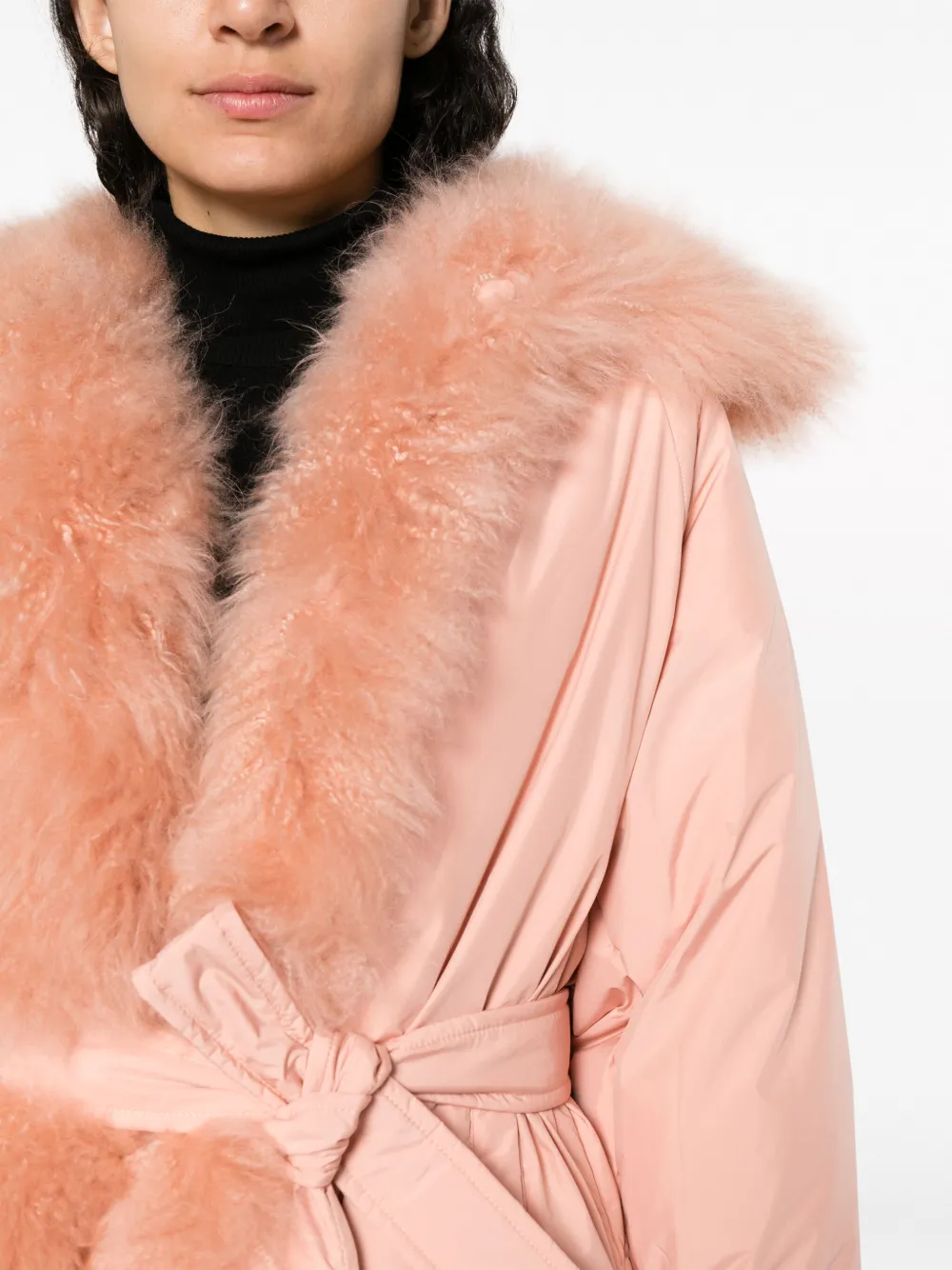 Shop Yves Salomon Shearling-trim Belted Down Jacket In Pink