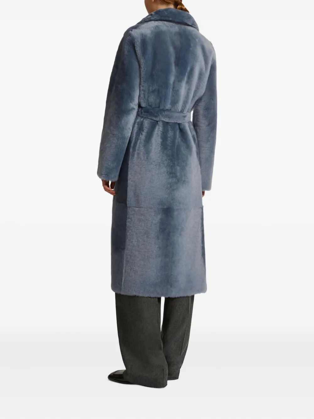 Yves Salomon Belted Shearling Coat In Blue