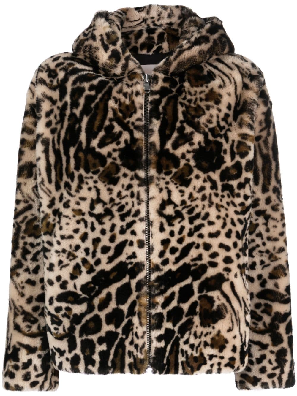 Yves Salomon Leopard-print Shearling Hooded Jacket In Neutrals