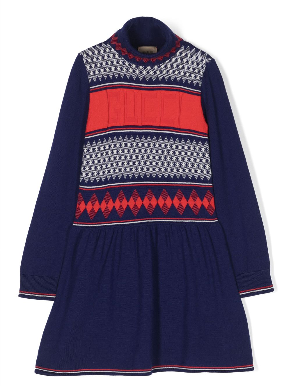 Gucci Kids' Intarsia-knit Logo Dress In Blue