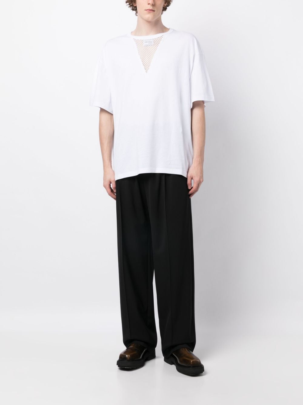 Shop Raf Simons Fishnet-panel Short-sleeve T-shirt In White