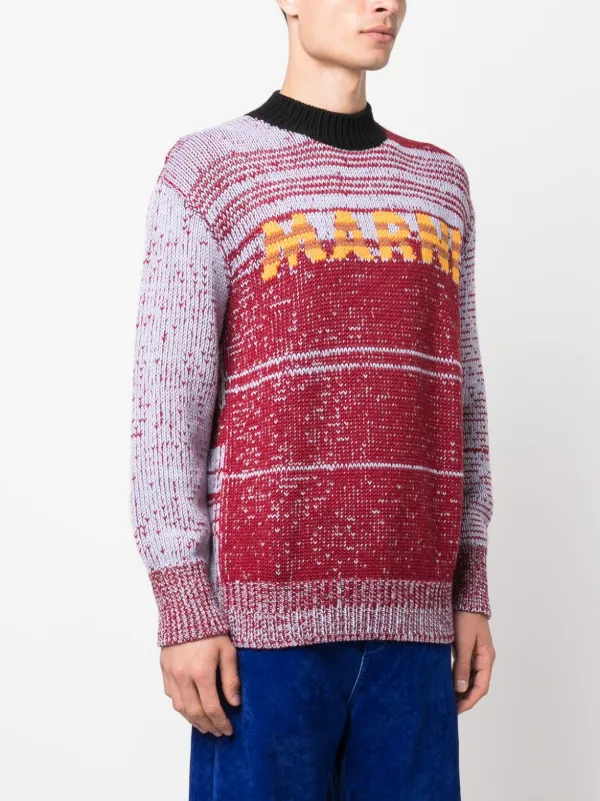 Marni intarsia-knit-logo virgin-wool Sweater | Blue