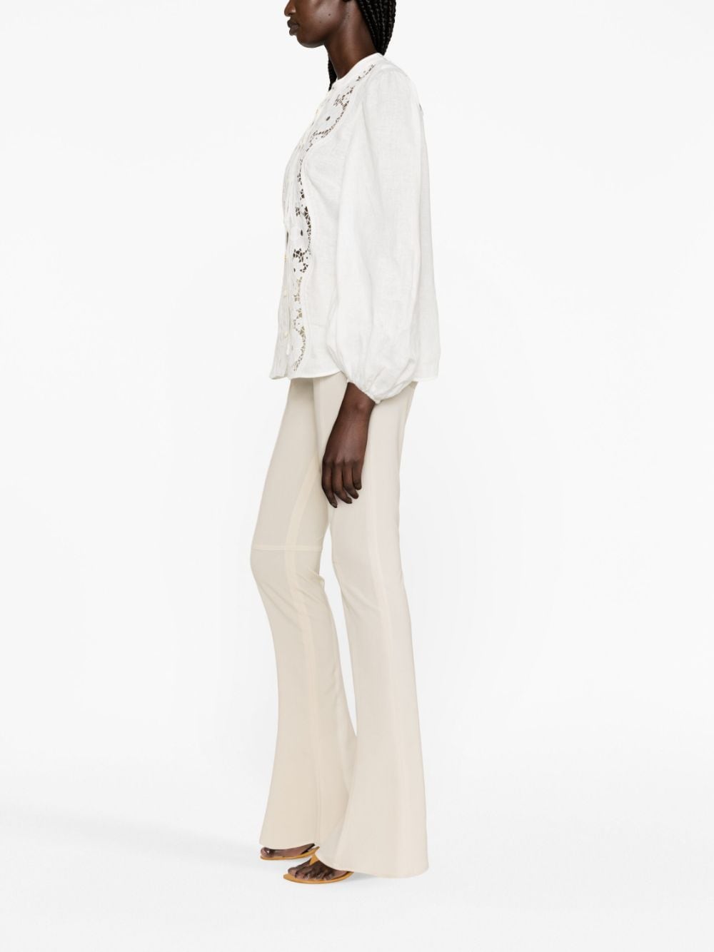 Shop Zimmermann Guipure-lace Puff-sleeve Shirt In White