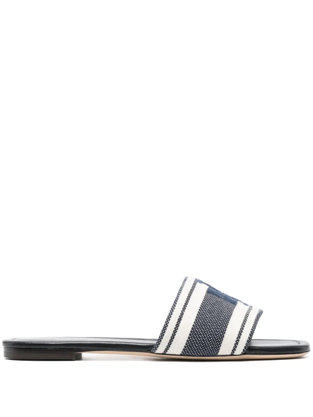 Tory Burch Logo-embroidered Open-toe Slides In Blau