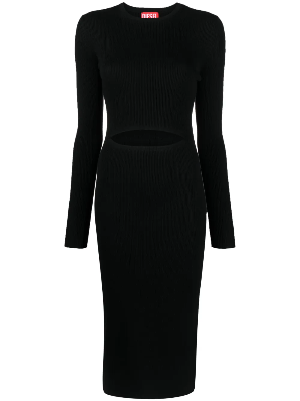 Diesel Cut Out-detail Ribbed Midi Dress In Black