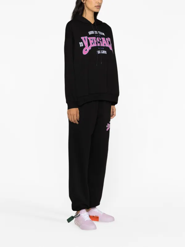 Versace logo-print Cotton Hoodie | Black | FARFETCH