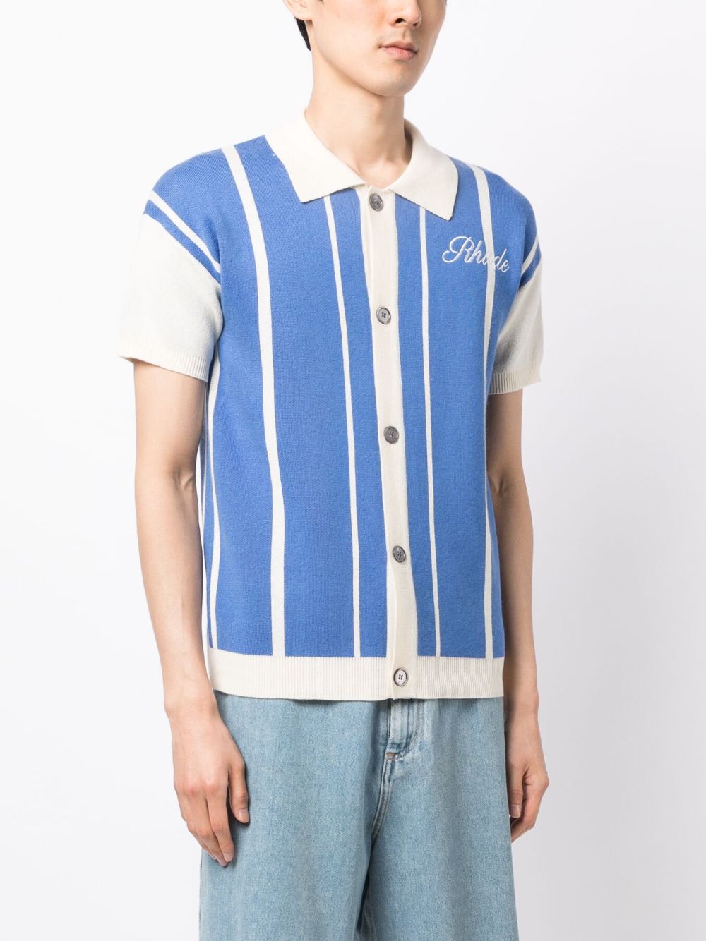 Shop Rhude Logo-embroidered Striped Polo Shirt In Blue