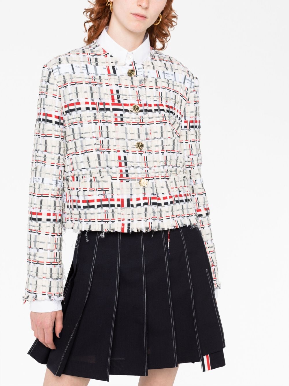 Shop Thom Browne Rwb Stripe Deconstructed-design Tweed Jacket In Neutrals