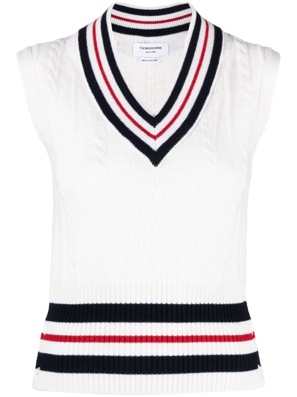 Shop Thom Browne Rwb-stripe Cashmere Top In White