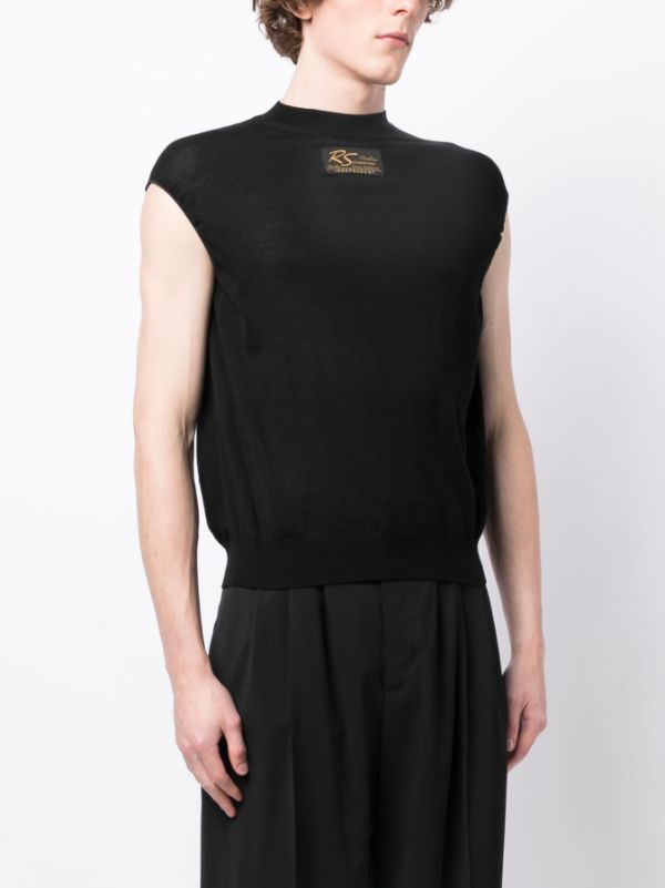 Raf Simons logo-patch Knitted Vest | Black | FARFETCH CA