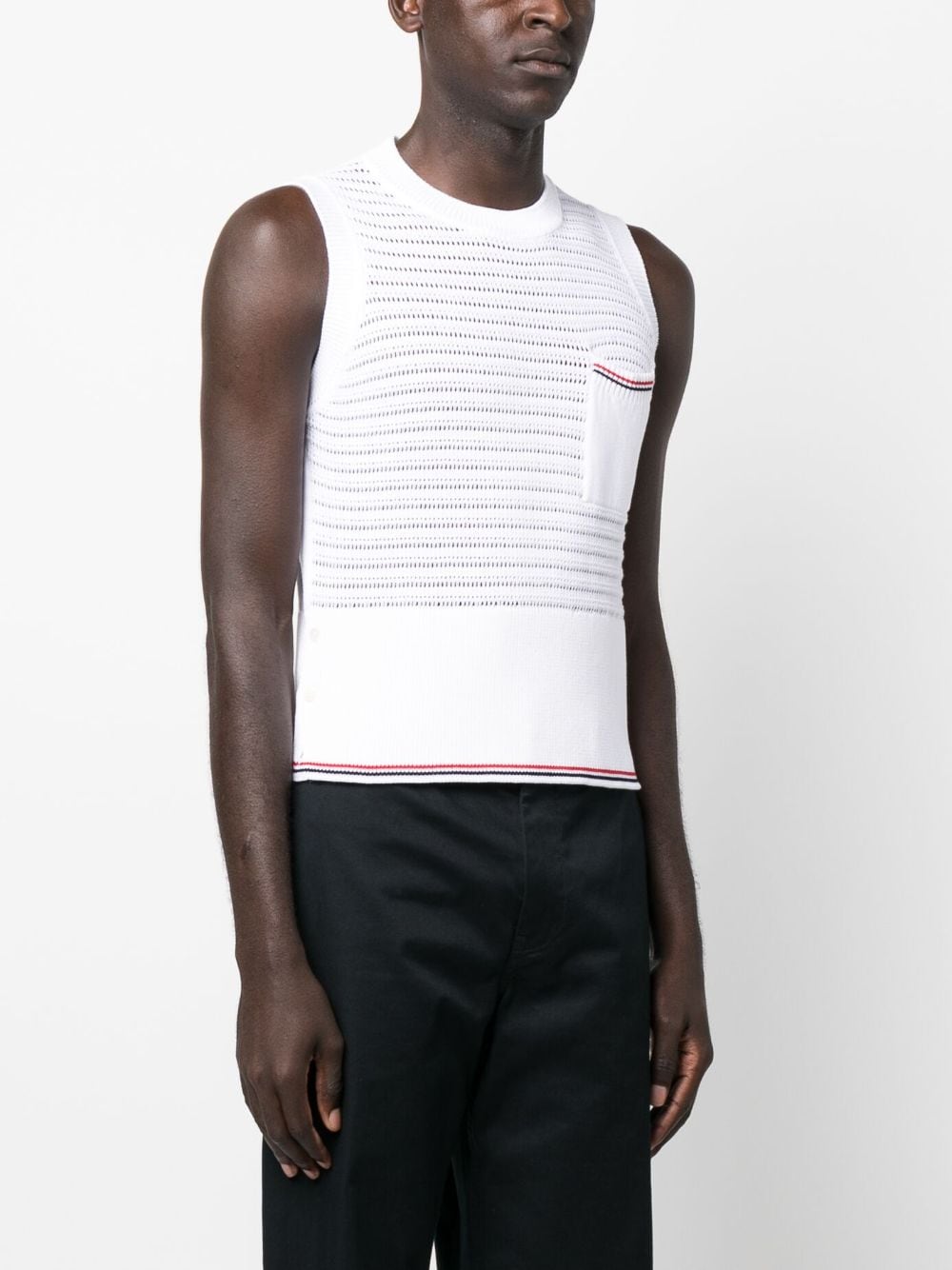 Shop Thom Browne Crochet-knit Sleeveless Top In White