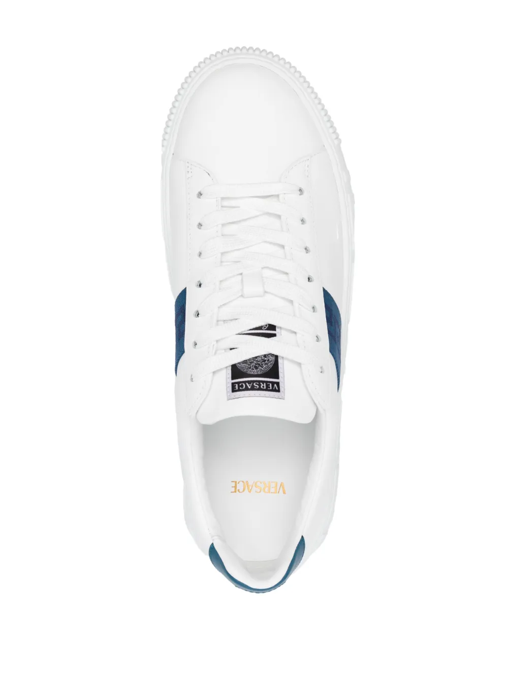 Shop Versace Greca Stripe Low-top Sneakers In White