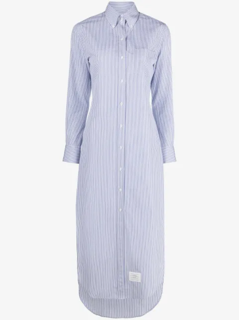 Thom Browne logo-patch striped maxi shirtdress
