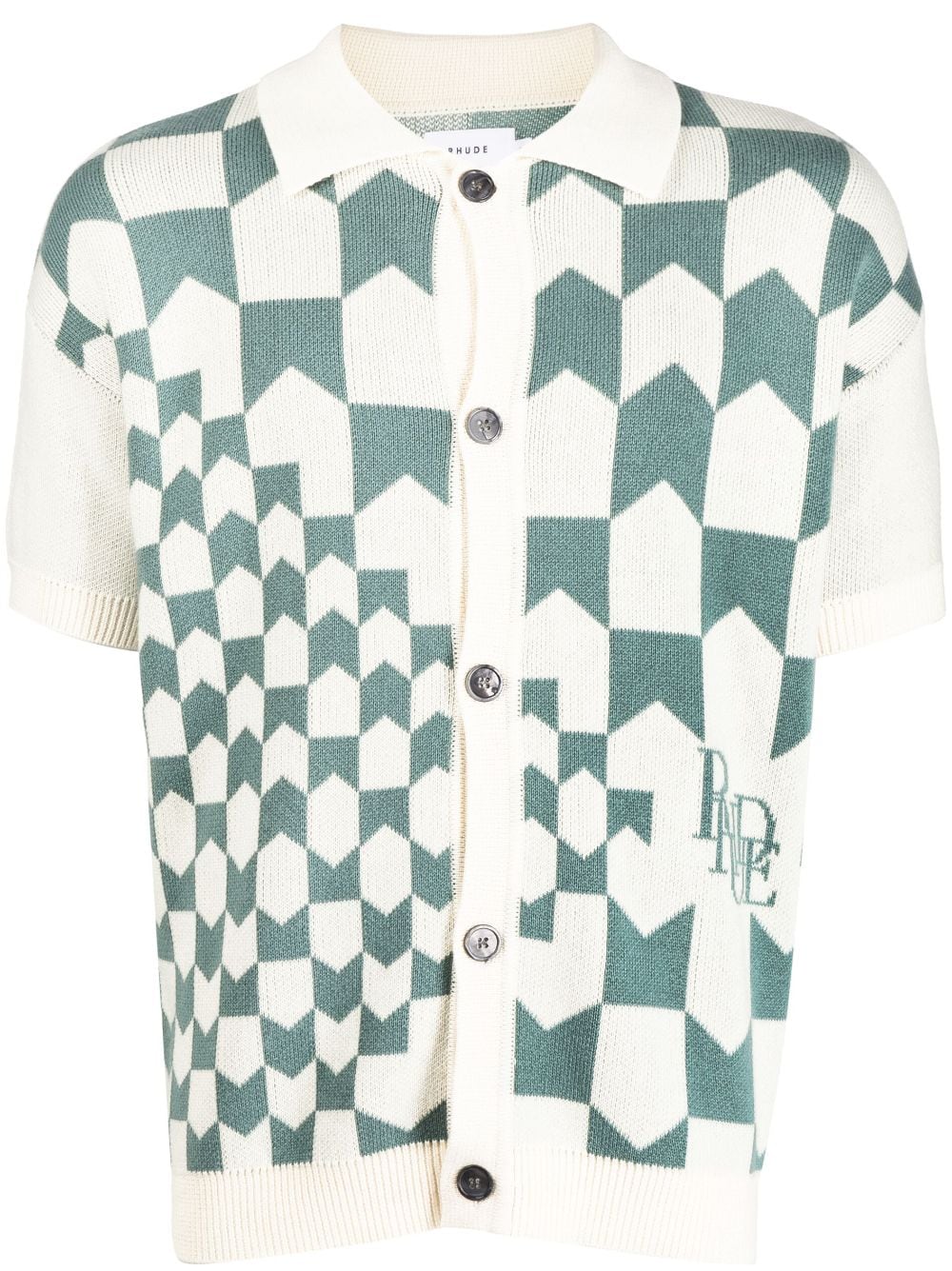 Shop Rhude Check-print Knitted Polo Shirt In Green