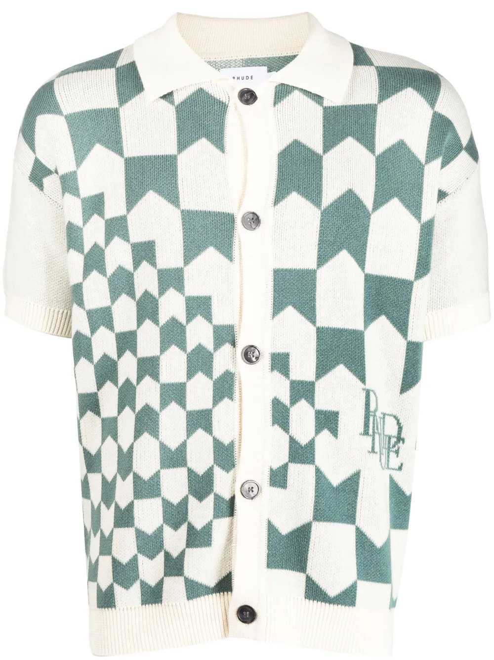 RHUDE CHECK-PRINT KNITTED POLO SHIRT