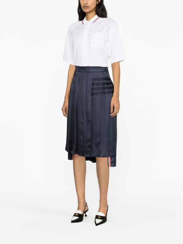 Thom Browne Pleated Silk Midi Skirt Blue FARFETCH PH