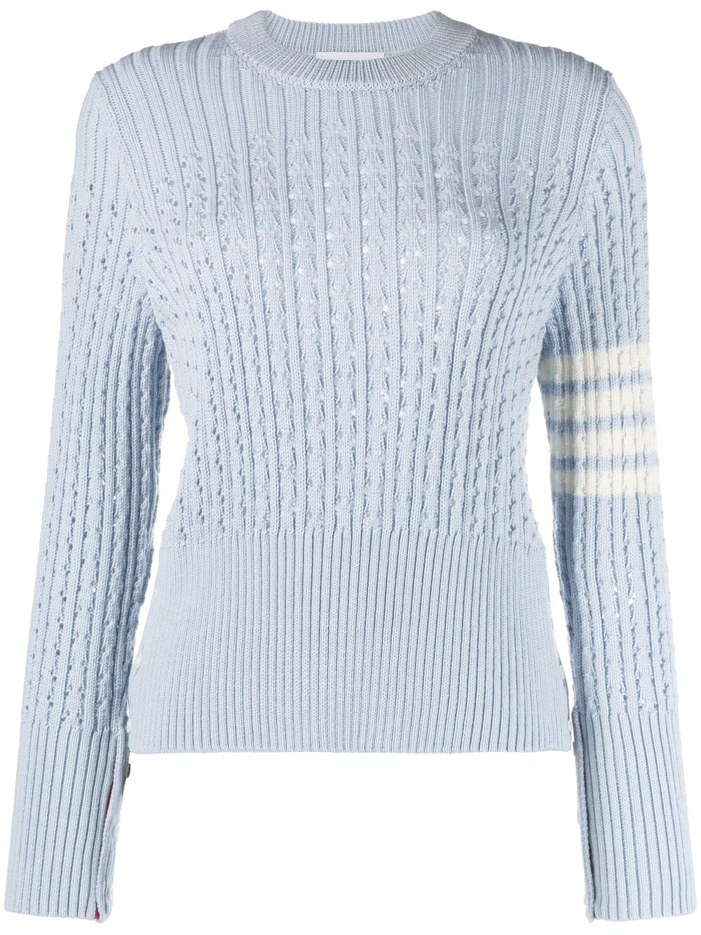 Shop Thom Browne 4-bar Pointelle-knit Wool Jumper In Blue