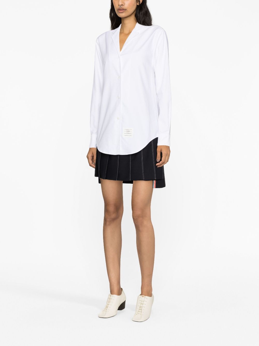 Shop Thom Browne Logo-patch Long-sleeve Shirt In White