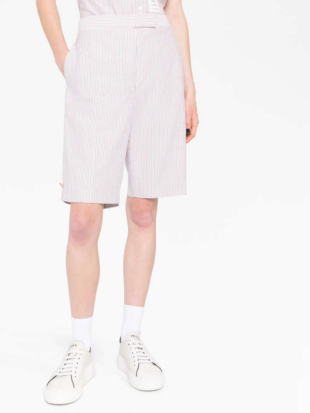 Shop Thom Browne Striped Bermuda Shorts In White