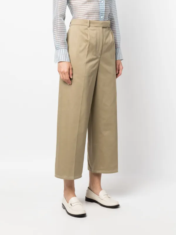 国内発 THOM BROWNE ホワイトコットンプリーツクロップドパンツ Thom Browne プリーツ クロップドパンツ | ホワイト | FARFETCH JP