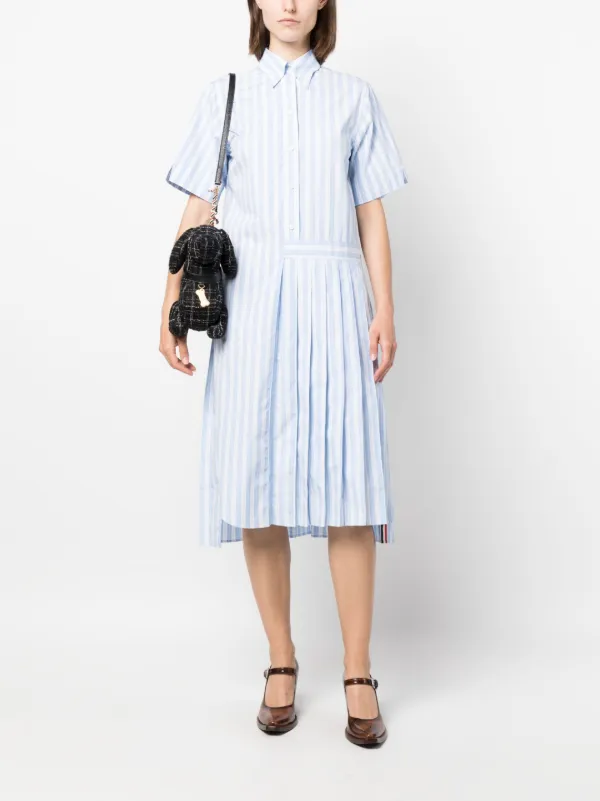 【THOM BROWNE】フレンチコットンテリー スカート Navy Thom Browne Striped Pleated Cotton Shirtdress | Blue | FARFETCH