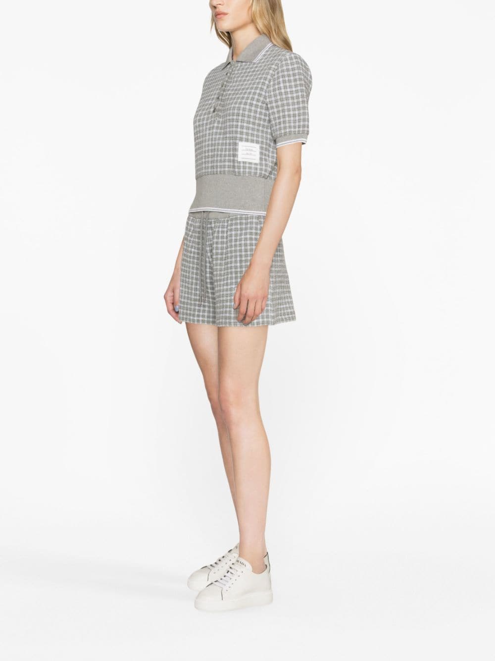 Shop Thom Browne Checked Tweed Polo Shirt In Grey