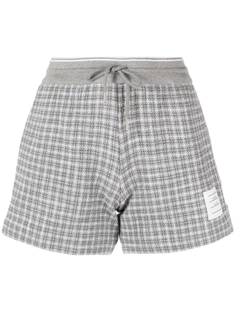 checked tweed track shorts