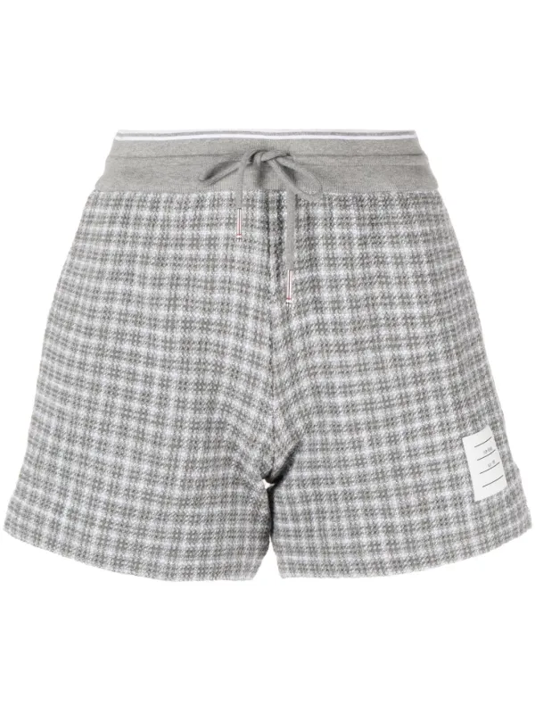 Thom Browne Checked Tweed Track Shorts in Grey