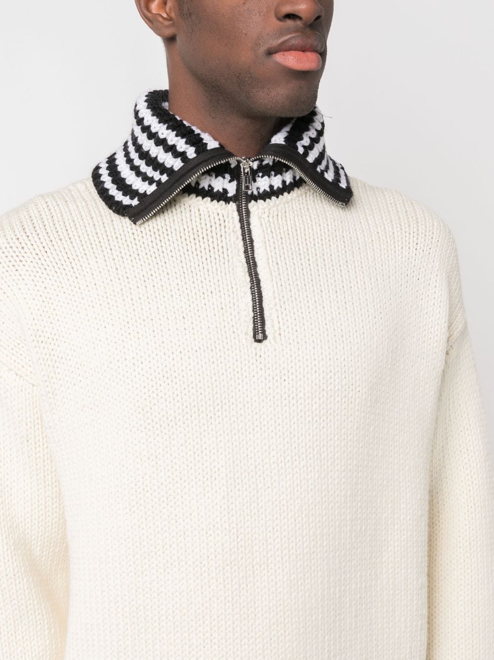 Shop Marni Contrasting-collar Ribbed Jumper In Weiss
