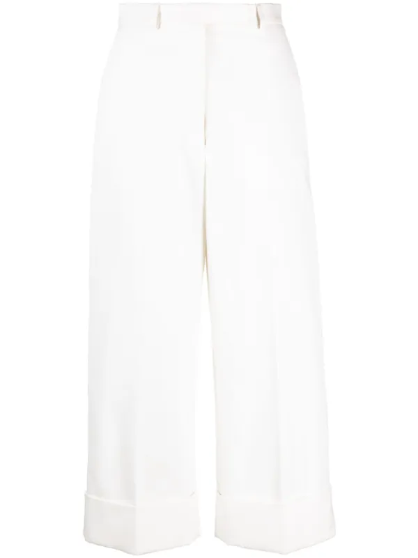 Thom Browne High-waisted Wide-leg Trousers in White