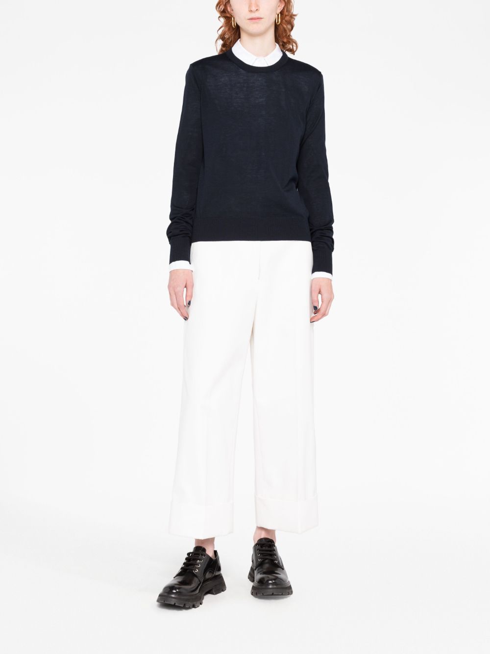 Shop Thom Browne High-waisted Wide-leg Trousers In White