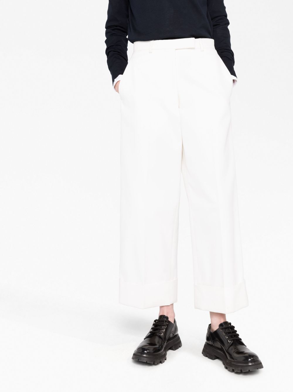 Shop Thom Browne High-waisted Wide-leg Trousers In White