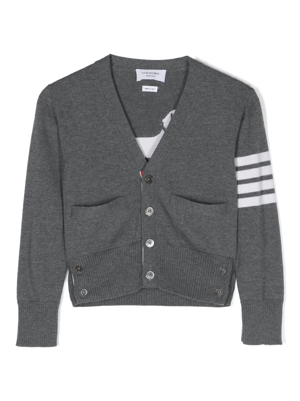 Thom Browne Kids' V-neck Intarsia-knit Cardigan In Gray