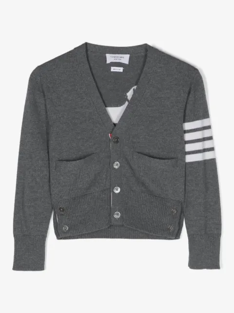 Thom Browne Kids V-neck intarsia-knit cardigan