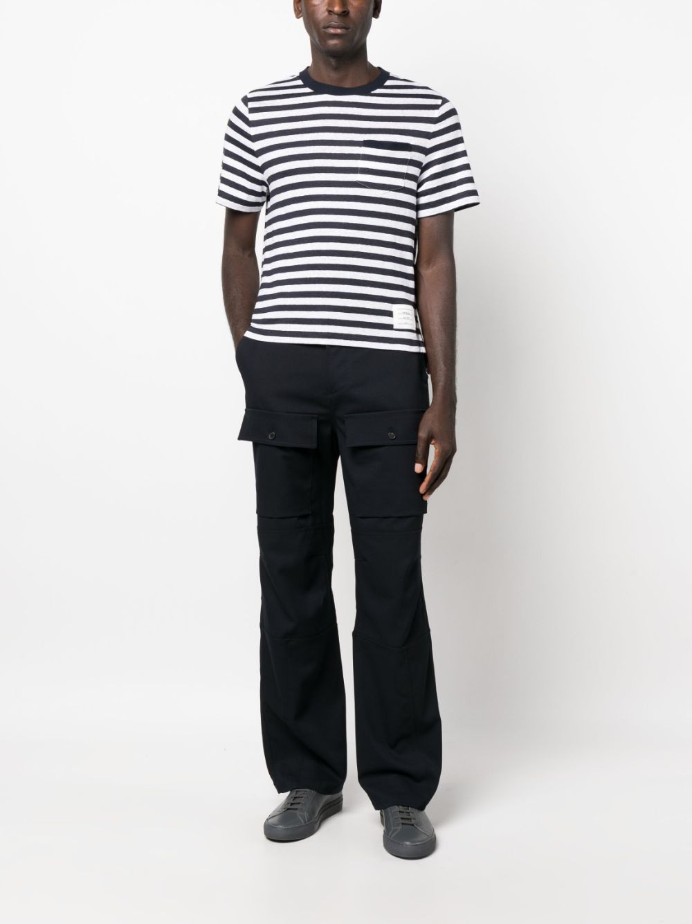 Shop Thom Browne Horizontal-stripe Short-sleeve T-shirt In Blue